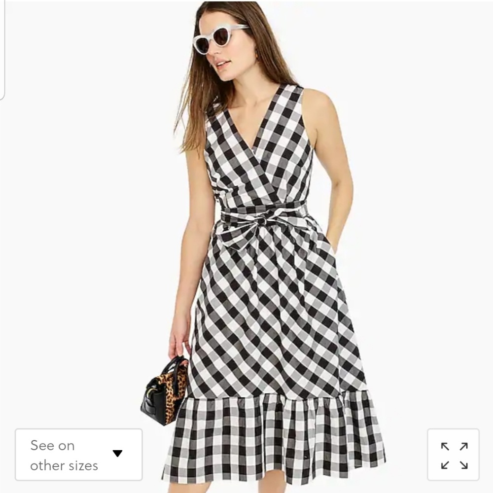J.CREW Sleevless faux wrap dress in gingham cotton